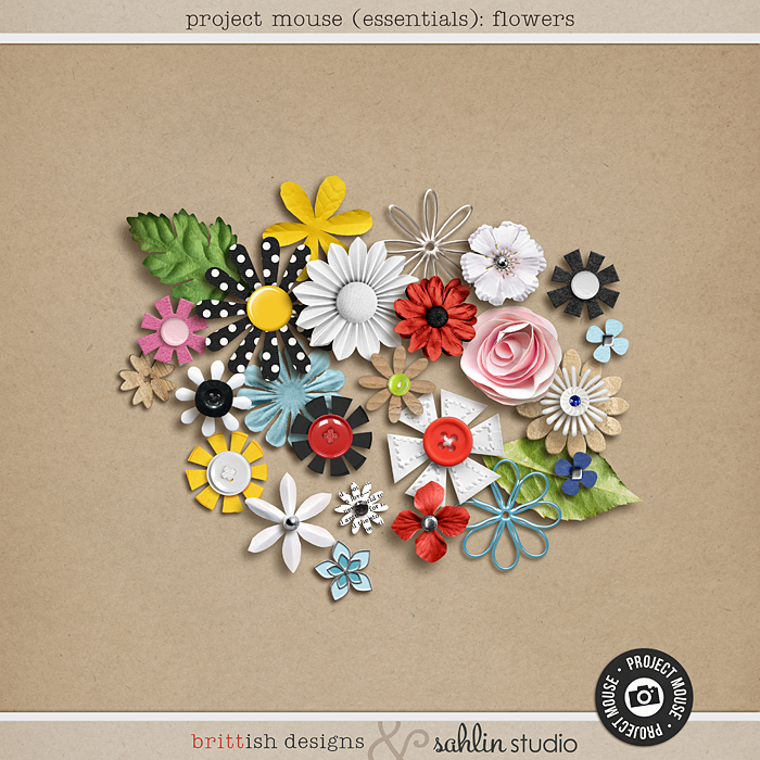 Project Mouse (Essentials): Flowers by Britt-ish Designs and Sahlin Studio - Prefect for digital scrapbooking your Project Mouse albums!!