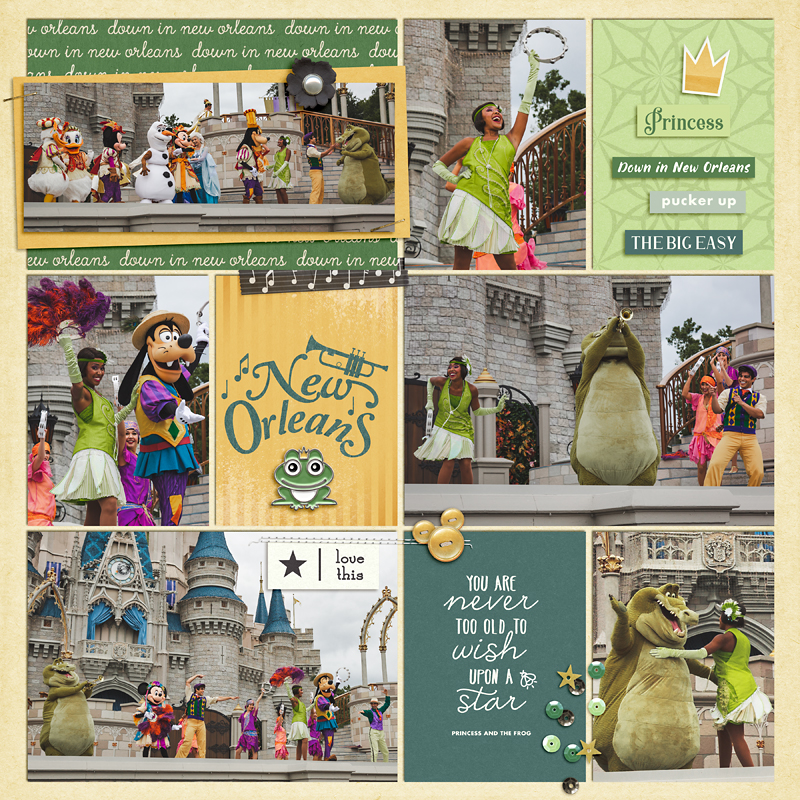 Disney New Orleans Tiana Princess and the Frog digital Project Life scrapbook layout using Project Mouse (New Orleans): Elements by Britt-ish Designs and Sahlin Studio