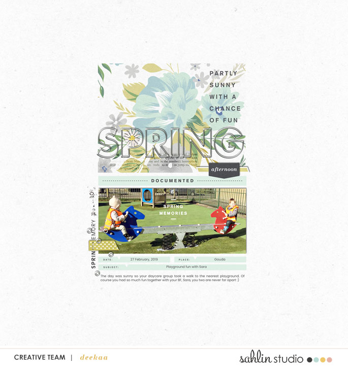 Spring digital scrapbooking layout using Spring Stories by Sahlin Studio - Perfect for spring, easter, park scrapbooking or in your Project Life!!