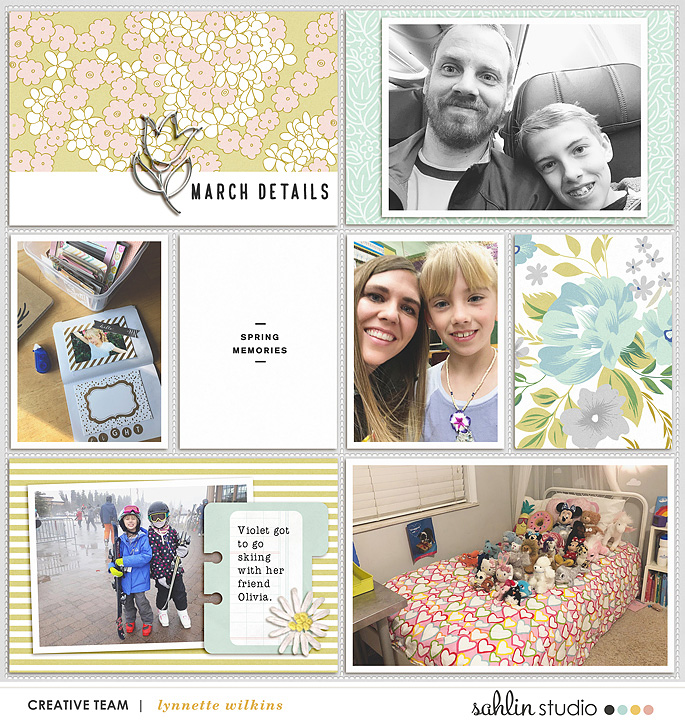 Spring March Project Life scrapbooking layout using Spring Stories by Sahlin Studio - Perfect for spring, easter, park scrapbooking or in your Project Life!!