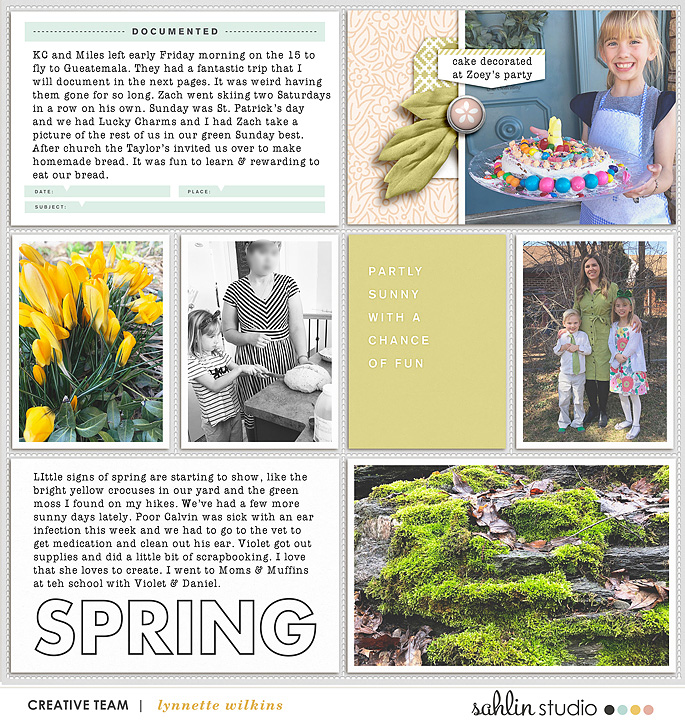 Spring March Project Life scrapbooking layout using Spring Stories by Sahlin Studio - Perfect for spring, easter, park scrapbooking or in your Project Life!!