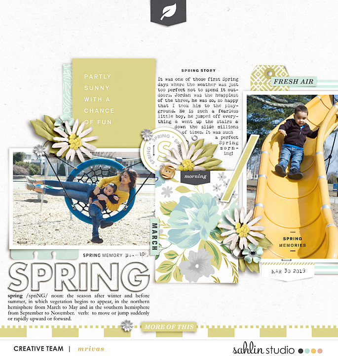 Spring digital scrapbooking layout using Spring Stories by Sahlin Studio - Perfect for spring, easter, park scrapbooking or in your Project Life!!