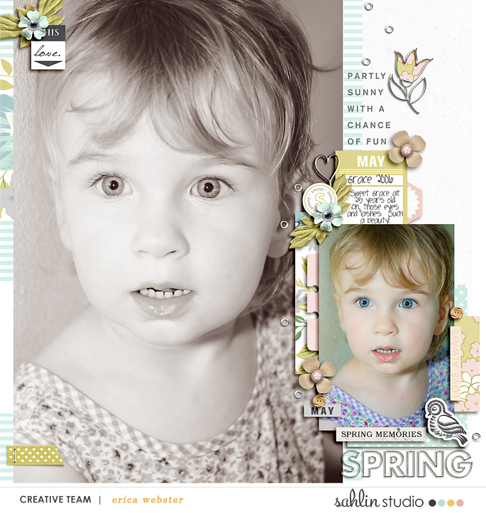 Partly Sunny digital scrapbooking layout using Spring Stories by Sahlin Studio - Perfect for spring, easter, park scrapbooking or in your Project Life!!