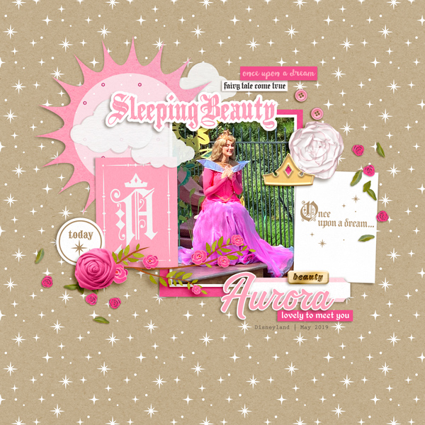 Meeting Disney Aurora Sleeping Beauty Princess digital scrapbook layout using Project Mouse (Princess) Aurora | Kit & Journal Cards by Britt-ish Designs and Sahlin Studio