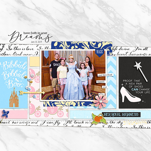 Meeting Disney Cinderella Princess digital scrapbook layout using Project Mouse (Princess) Cinderella | Kit & Journal Cards by Britt-ish Designs and Sahlin Studio