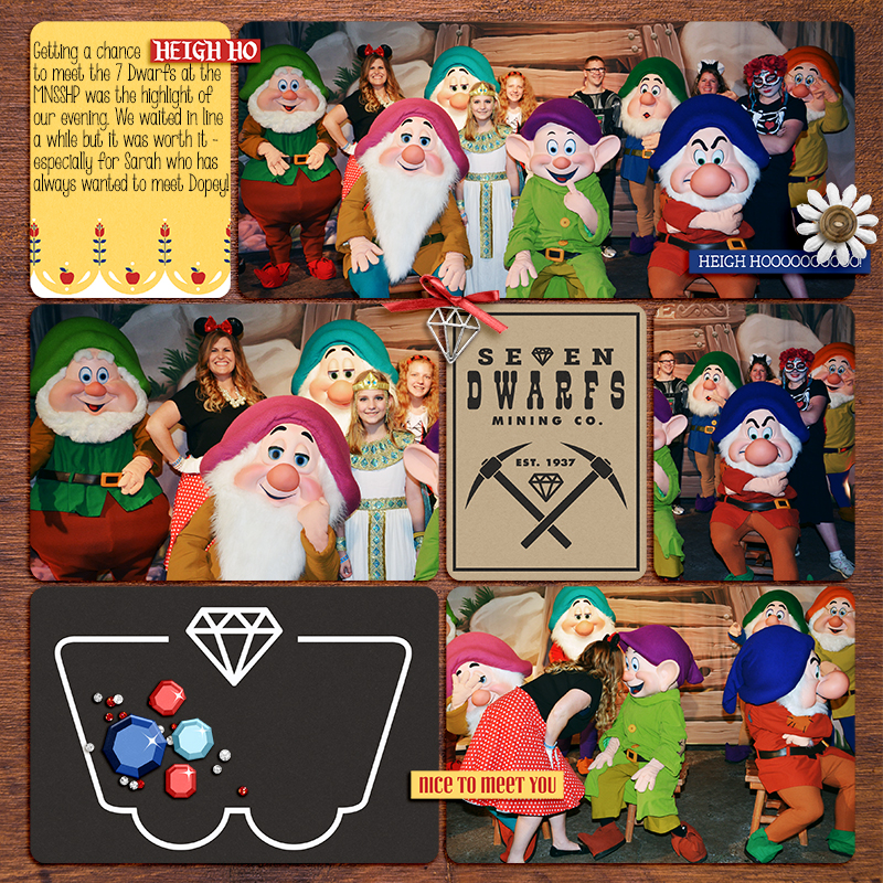 Meeting Disney Snow White Seven Dwarfs Mine Train Ride digital Project Life scrapbook layout using Project Mouse (Princess) Snow White | Journal Cards & Kit by Britt-ish Designs and Sahlin Studio