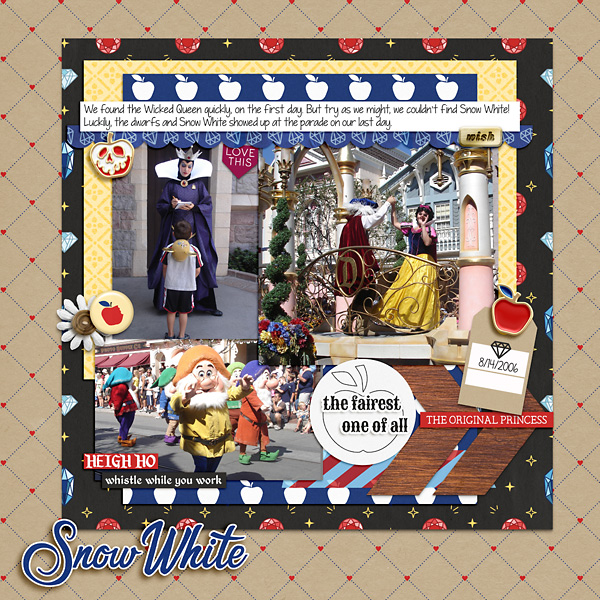 Meeting Disney Snow White Princess digital scrapbook layout using Project Mouse (Princess) Snow White | Journal Cards & Kit by Britt-ish Designs and Sahlin Studio
