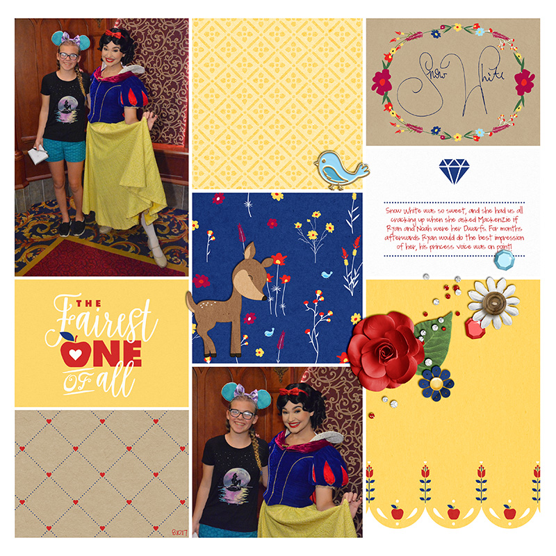 Meeting Disney Snow White Princess digital Project Life scrapbook layout using Project Mouse (Princess) Snow White | Kit & Journal Cards by Britt-ish Designs and Sahlin Studio