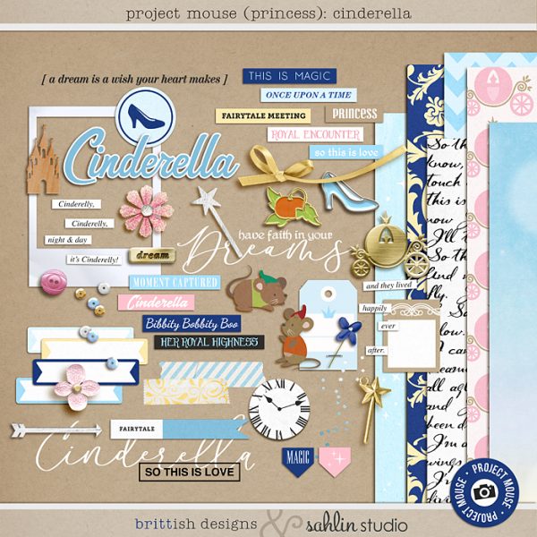 Project Mouse (Princess) Cinderella | Kit by Britt-ish Designs and Sahlin Studio - Perfect for documenting Cinderella or castle or other magical moments in your Project Life / Project Mouse album!!