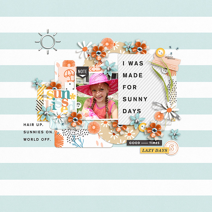 Summer "I was made for sunny days" digital scrapbook layout using Summer Stories | Kit by Sahlin Studio