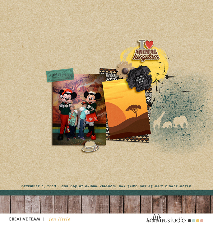 I love Animal Kingdom Mickey Minnie digital scrapbook layout using Project Mouse (Animal) | Artsy & Pins by Britt-ish Designs and Sahlin Studio