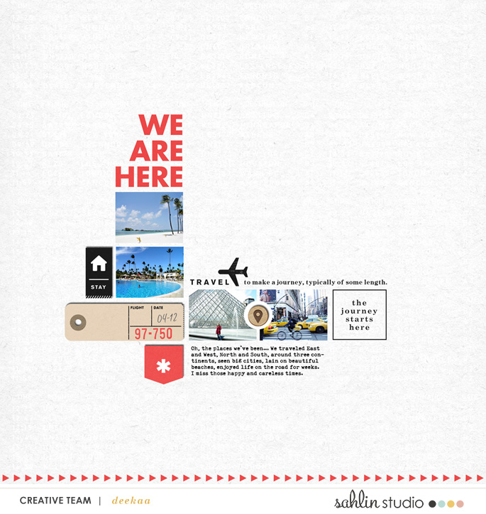The Journey Starts Here - We Are Here digital scrapbook page layout using On Our Way - a travel collection by Sahlin Studio