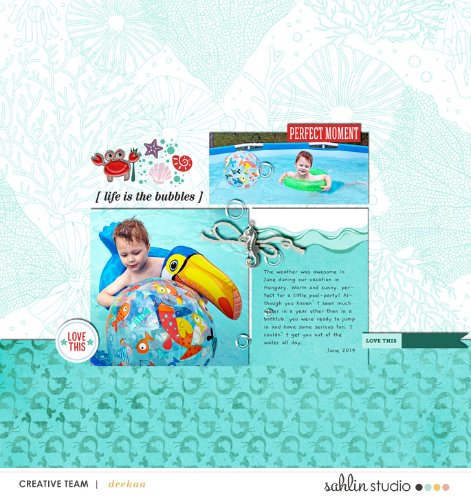 Little Swimmer digital scrapbook page layout using Project Mouse (Princess) Ariel | Kit & Journal Cards by Britt-ish Designs and Sahlin Studio