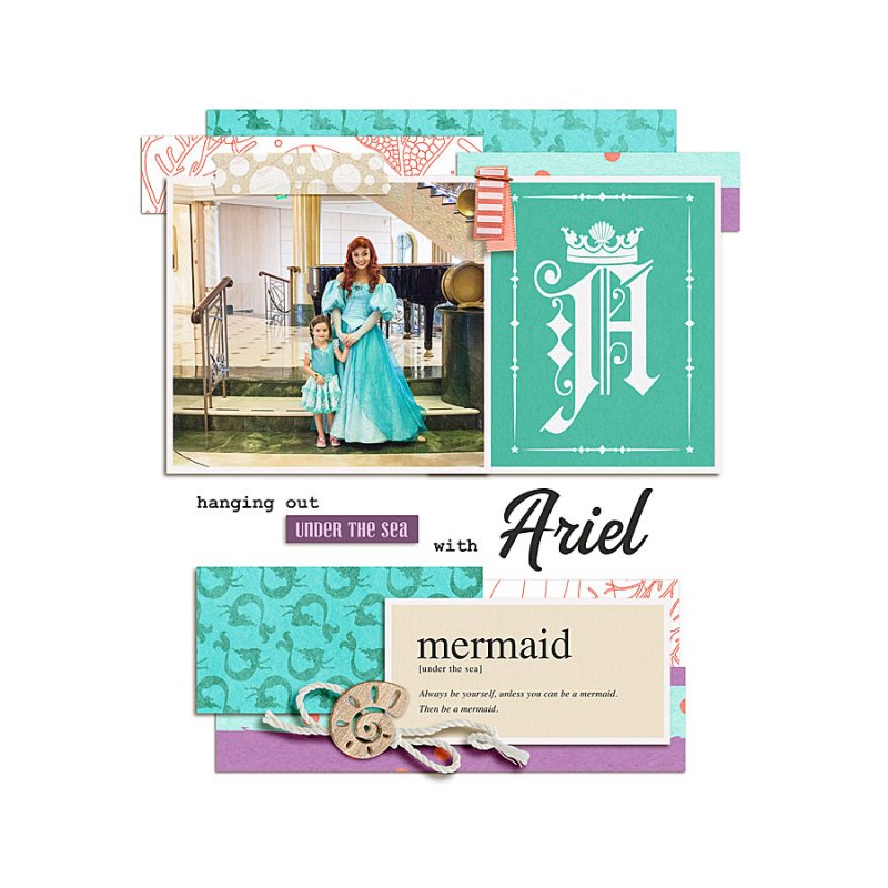 Meeting Disney Princess Ariel Little Mermaid digital scrapbook page layout using Project Mouse (Princess) Ariel | Kit & Journal Cards by Britt-ish Designs and Sahlin Studio