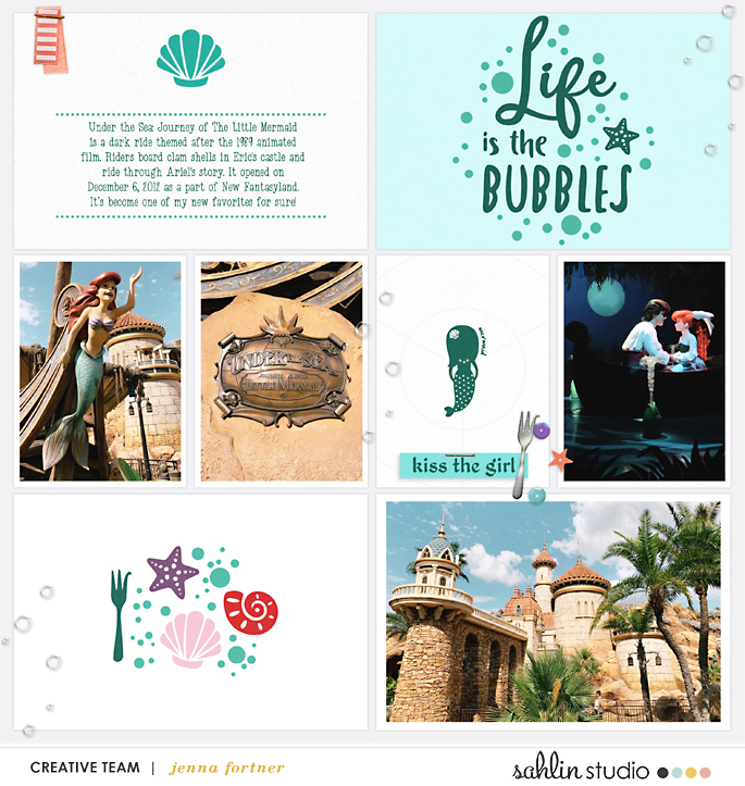 Life is the Bubbles Disney Princess Ariel Little Mermaid digital Project Life scrapbook layout using Project Mouse (Princess) Ariel | Kit & Journal Cards by Britt-ish Designs and Sahlin Studio