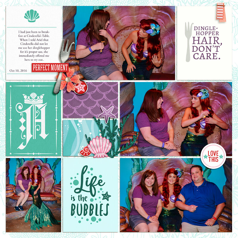 Meeting Disney Princess Ariel Little Mermaid digital Project Life scrapbook layout using Project Mouse (Princess) Ariel | Kit & Journal Cards by Britt-ish Designs and Sahlin Studio