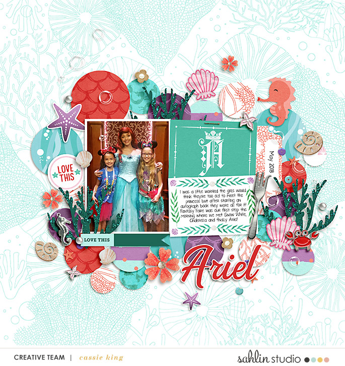 Meeting Disney Princess Ariel Little Mermaid digital scrapbook page layout using Project Mouse (Princess) Ariel | Kit & Journal Cards by Britt-ish Designs and Sahlin Studio