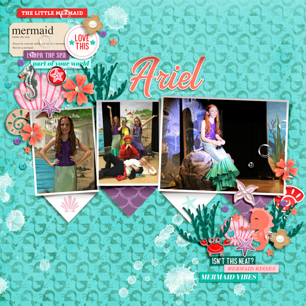 Meeting Disney Princess Ariel Little Mermaid digital scrapbook page layout using Project Mouse (Princess) Ariel | Kit & Journal Cards by Britt-ish Designs and Sahlin Studio