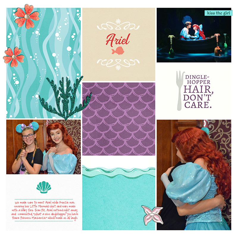 Life is the Bubbles Disney Princess Ariel Little Mermaid digital Project Life scrapbook layout using Project Mouse (Princess) Ariel | Kit & Journal Cards by Britt-ish Designs and Sahlin Studio