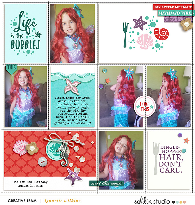 Life is the Bubbles Disney Ariel Little Mermaid digital Project Life scrapbook layout using Project Mouse (Princess) Ariel | Kit & Journal Cards by Britt-ish Designs and Sahlin Studio