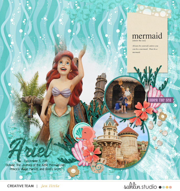Disney Princess Ariel Little Mermaid digital scrapbook page layout using Project Mouse (Princess) Ariel | Kit & Journal Cards by Britt-ish Designs and Sahlin Studio