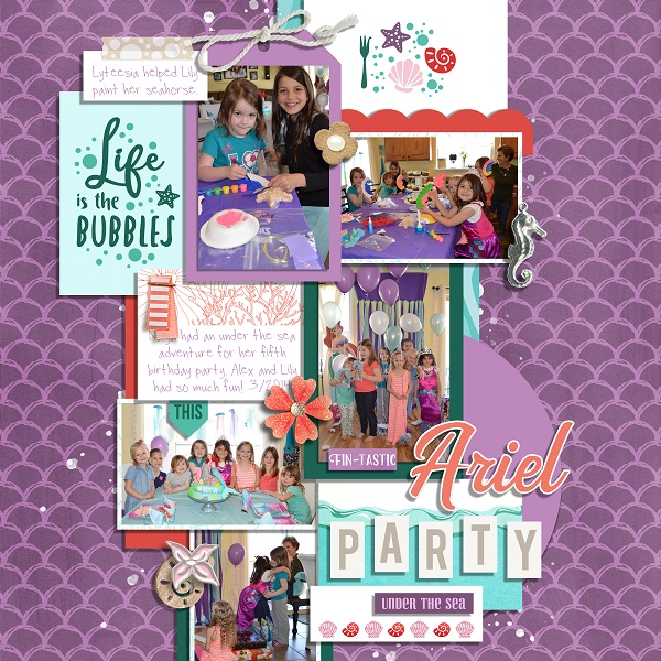 Ariel Party Little Mermaid Life is the Bubbles digital scrapbook page layout using Project Mouse (Princess) Ariel | Kit & Journal Cards by Britt-ish Designs and Sahlin Studio