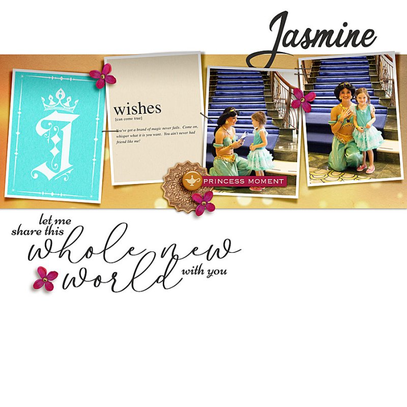 Meeting Disney Princess Jasmine digital scrapbook page layout using Project Mouse (Princess) Jasmine | Kit & Journal Cards by Britt-ish Designs and Sahlin Studio