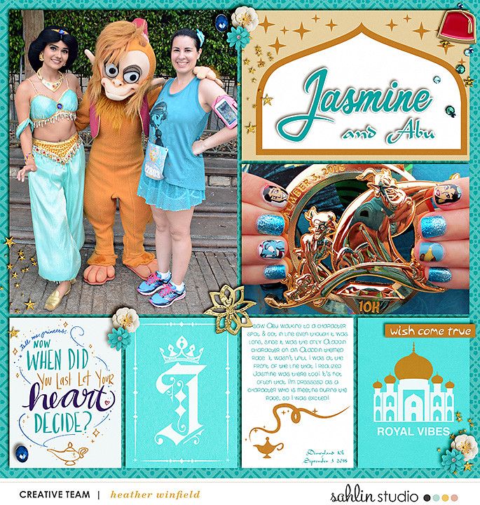 Meeting Disney Princess Jasmine + Abu digital Project Life scrapbook layout using Project Mouse (Princess) Jasmine | Kit & Journal Cards by Britt-ish Designs and Sahlin Studio