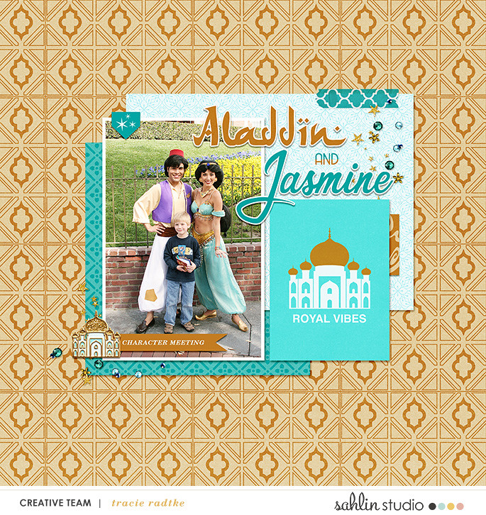 Disney Princess Jasmine + Aladdin digital scrapbook page layout using Project Mouse (Princess) Jasmine | Kit & Journal Cards by Britt-ish Designs and Sahlin Studio