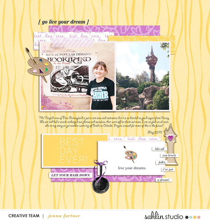 Tangled Disney Princess Rapunzel - Go Live Your Dreams digital scrapbook page layout using Project Mouse (Princess) Rapunzel | Kit & Journal Cards by Britt-ish Designs and Sahlin Studio