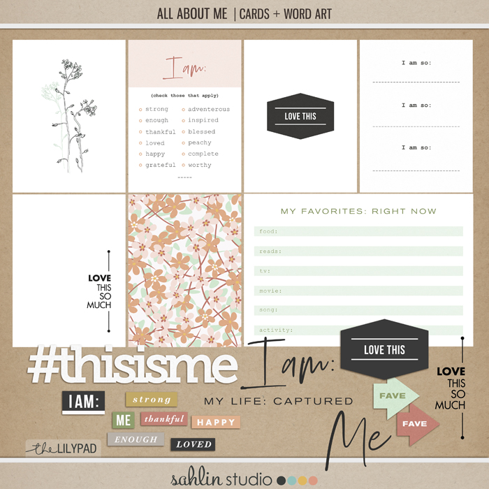 All About Me Journal Cards and Word Art by Sahlin Studio - Perfect for your scrapbooking and Project Life albums!