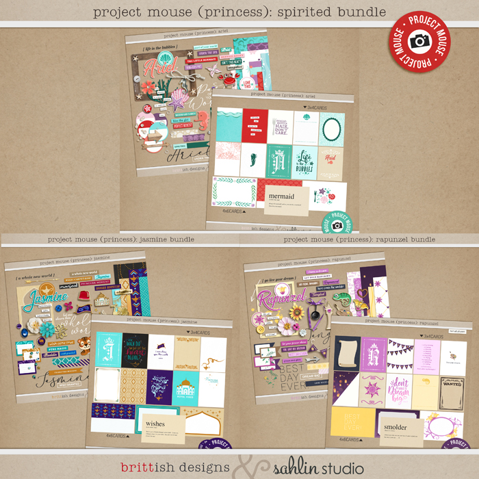 Project Mouse (Princess) Spirited Journal Cards and Kits by Britt-ish Designs and Sahlin Studio - Perfect for documenting Disney princesses, Ariel, Jasmine, Rapunzel or other magical moments in your Project Life / Project Mouse album!!