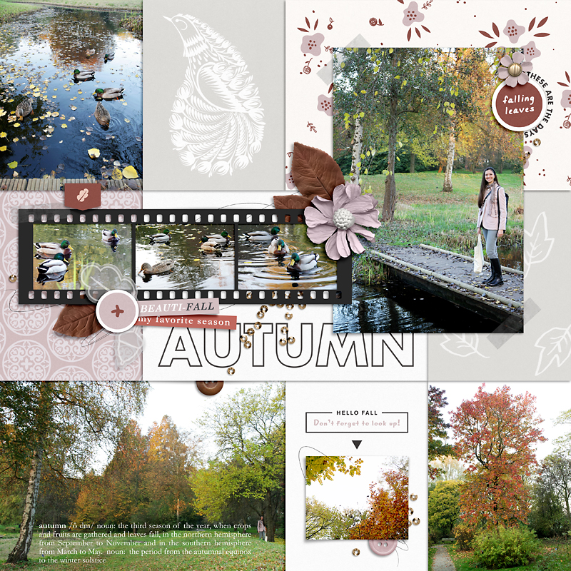 Hello Fall Digital Scrapbooking page using Autumn Stories | Journal Cards by Sahlin Studio