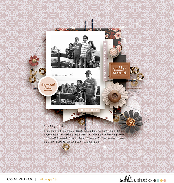 Gather Together Fall Digital Scrapbooking page using Autumn Stories | Journal Cards by Sahlin Studio