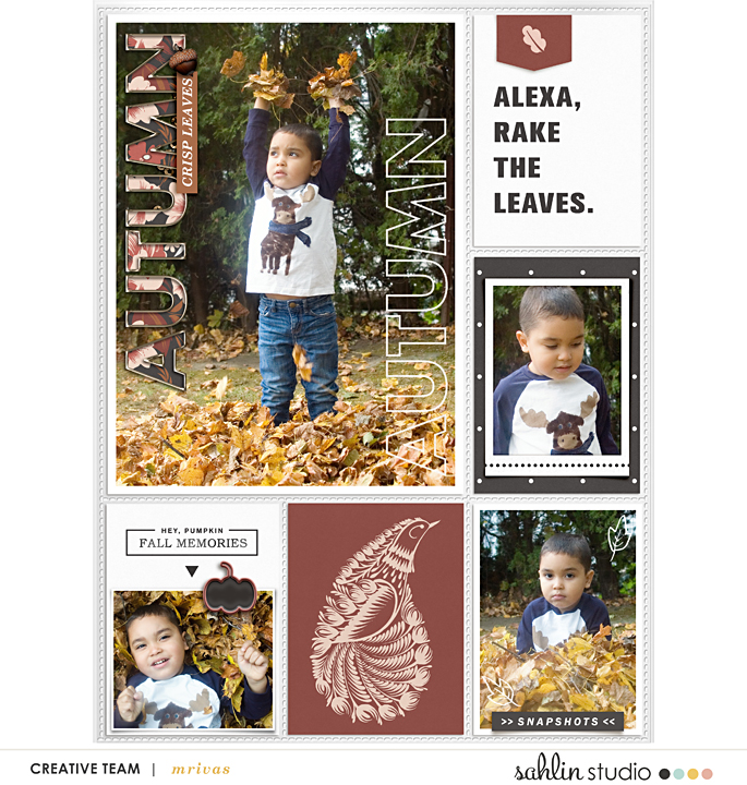 Autumn Fall Memories "Alexa Rake the Leaves" Scrapbooking Project Life page using Autumn Stories | Journal Cards by Sahlin Studio