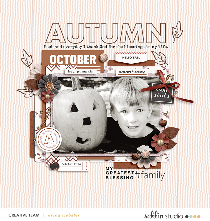 My Greatest Blessing Fall Digital Scrapbooking page using Autumn Stories | Journal Cards by Sahlin Studio