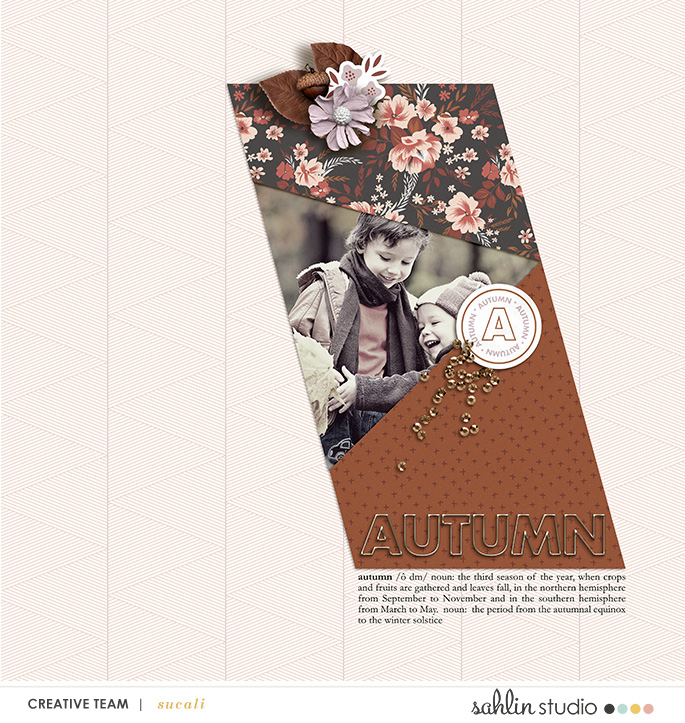 Hello Fall Digital Scrapbooking page using Autumn Stories | Journal Cards by Sahlin Studio