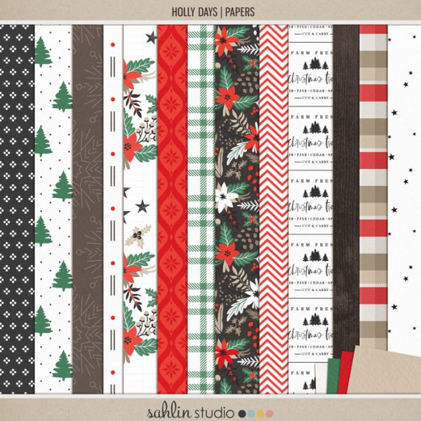 Holly Days | Papers by Sahlin Studio - Perfect for documenting your winter / Christmas scrapbooks, Project Life albums and December Daily pages!!