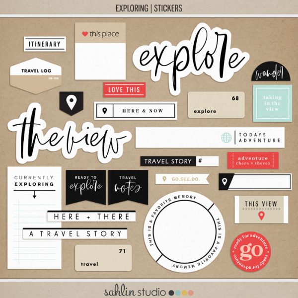 Exploring (Stickers) by Sahlin Studio - Perfect for all of your travels in your Smash Books, Project Life album or digital scrapbooking!!