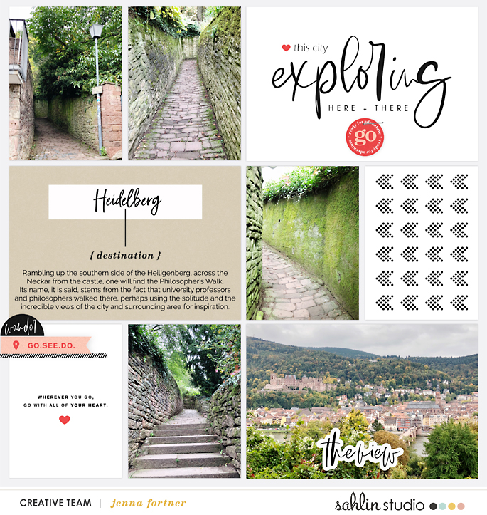 Exploring Here and There Project Life digital scrapbook page layout using Exploring - a travel collection by Sahlin Studio