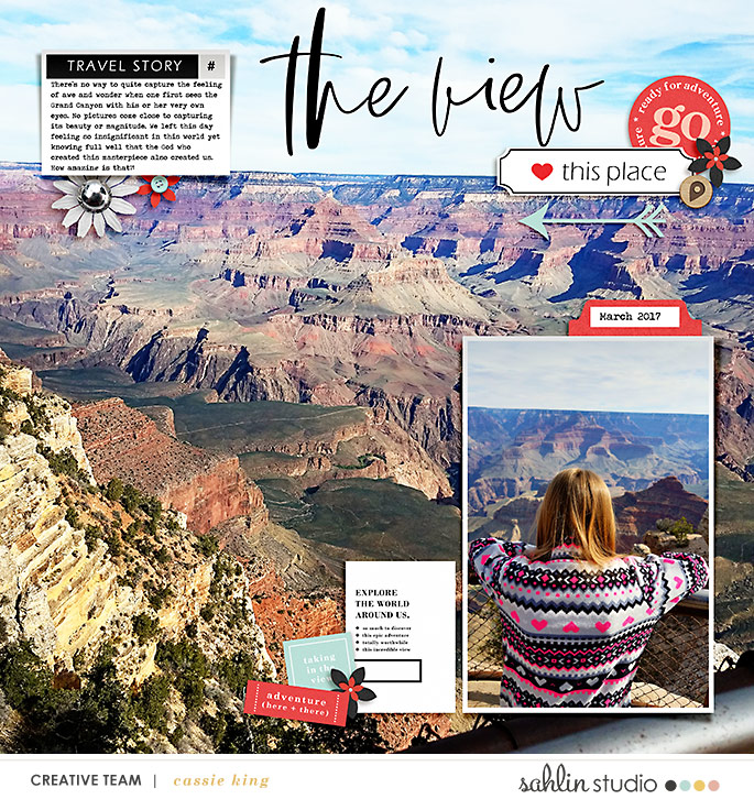 The View Today Adventure digital scrapbook page layout using Exploring - a travel collection by Sahlin Studio