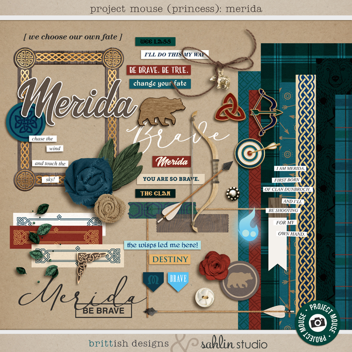 Project Mouse (Princess) Merida | Kit by Britt-ish Designs and Sahlin Studio - Perfect for documenting Disney Brave, Merida, Scotland or other magical moments in your Project Life / Project Mouse album!!