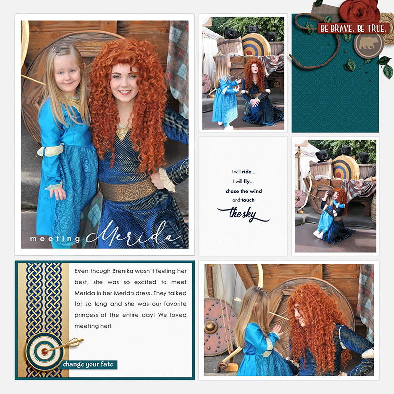 Meeting Merida Be Brave Be True - Touch the Sky digital Project Life scrapbook page layout using Project Mouse (Princess) Merida | Kit & Journal Cards by Britt-ish Designs and Sahlin Studio