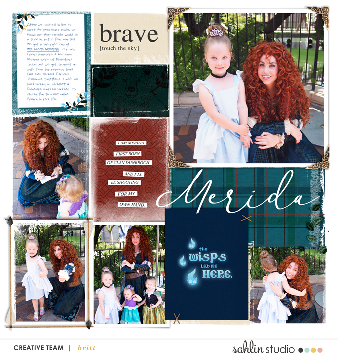 Meeting Merida Be Brave Be True - Touch the Sky digital Project Life scrapbook page layout using Project Mouse (Princess) Merida | Kit & Journal Cards by Britt-ish Designs and Sahlin Studio