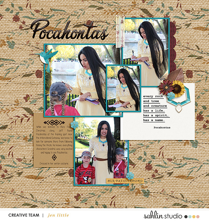 Meeting Pocahontas Just Around the River bend digital scrapbook page layout using Project Mouse (Princess) Pocahontas | Kit & Journal Cards by Britt-ish Designs and Sahlin Studio