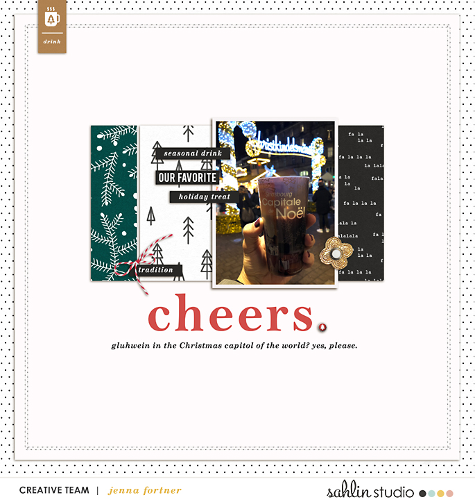 Christmas Cheer digital scrapbooking layout using Favorite Things (Journal Cards) by Sahlin Studio