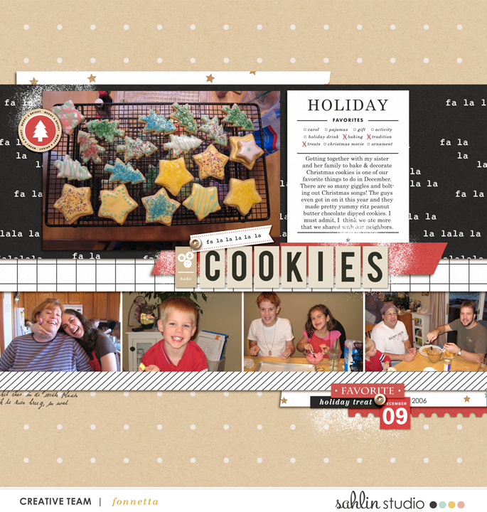 Holiday cookies digital scrapbooking layout using Favorite Things (Journal Cards) by Sahlin Studio