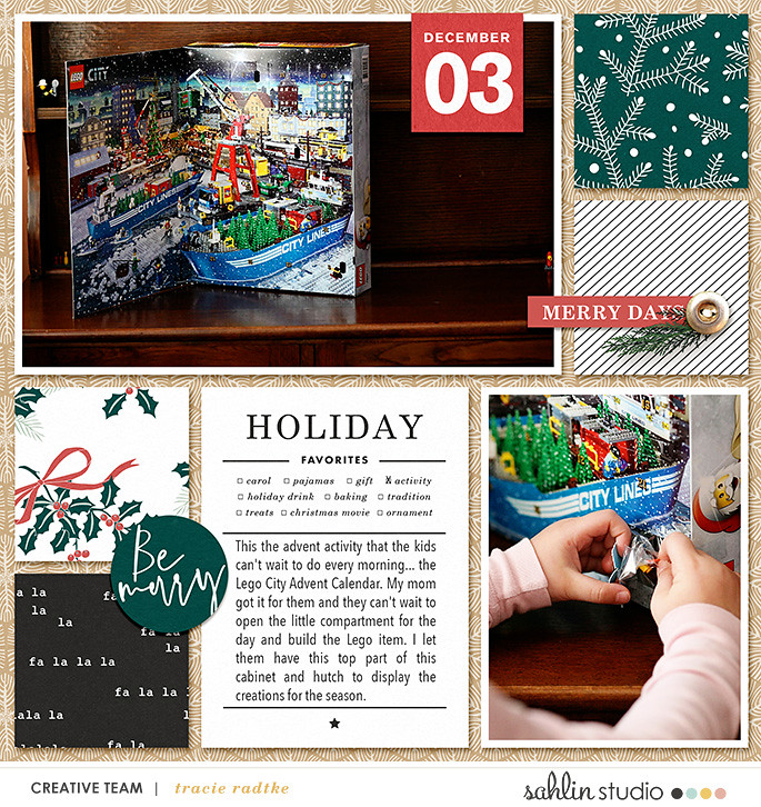 Holiday Favorites about Christmas digital scrapbooking Project Life layout using Favorite Things (Journal Cards) by Sahlin Studio