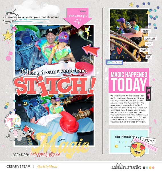 Disney STITCH scrapbook layout using Project Mouse (Pop) Extras by Britt-ish Designs