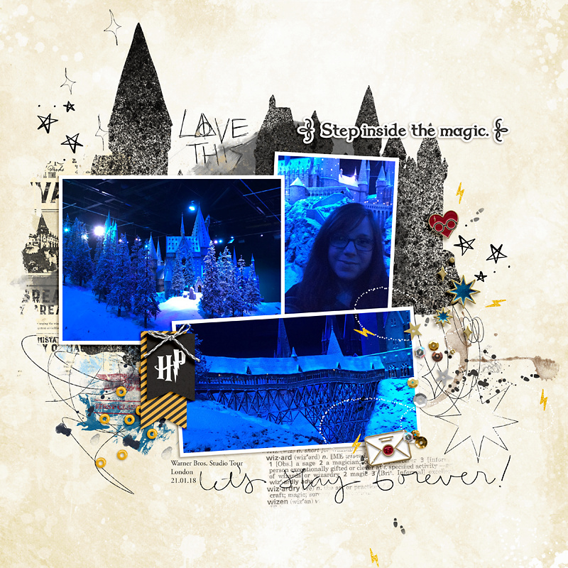 Harry Potter Wizarding World scrapbooking page using Project Mouse (Wizarding) by Britt-ish Designs and Sahlin Studio